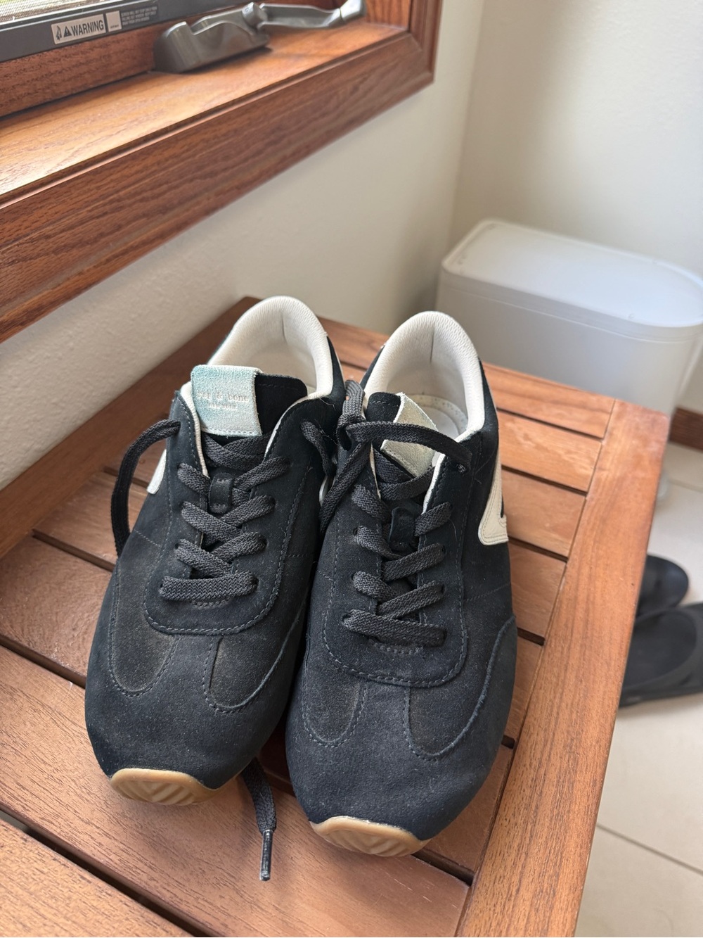 rag & bone Black Suede Sneakers with White Heel Accent